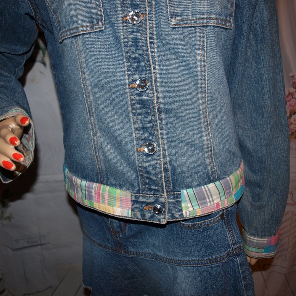 Boho Rhinestone Jean Jacket Oh Sew Fun RARE Size M - Picture 3 of 5